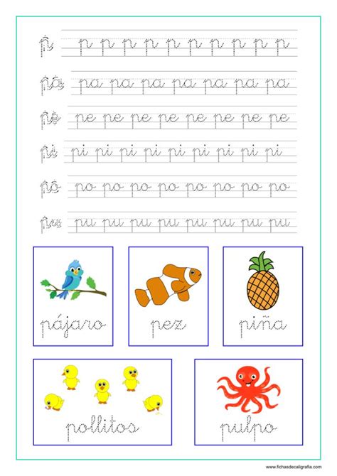 Ejercicio de caligrafía para preescolar y primaria con la letra P y las