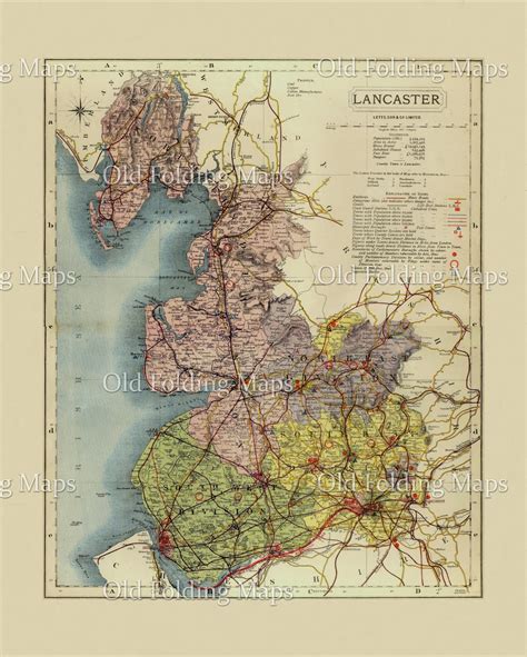Antique County Map Of Lancashire Circa 1884