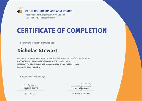 Printable Doc File Course Completion Certificate Template Rezfoods