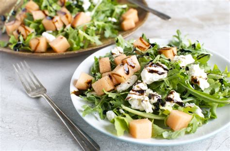 Arugula Cantaloupe And Feta Salad With Balsamic Glaze