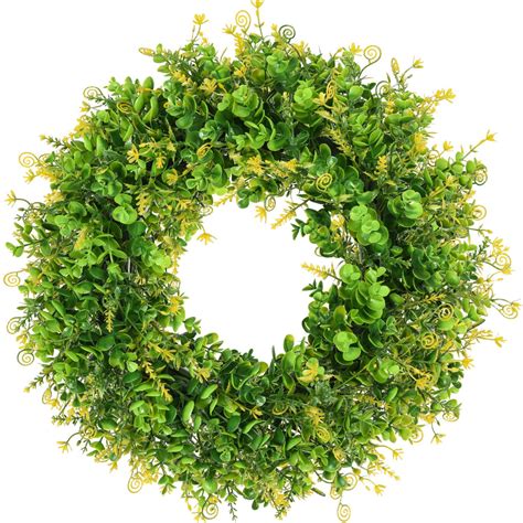 Coolmade Artificial Green Wreath 18 Boxwood Summer Door Wreath