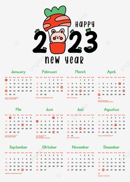 2023 Calendar Cute Rabbit Indonesian Calendar Calendar 2023 2023