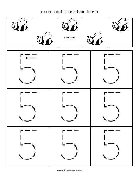 Count And Trace Number 5 Worksheet Free Printable