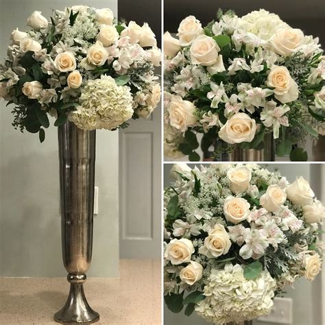 Tall Floral Arrangement On Silver Metal Vase Tall Floral Arrangements