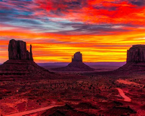 Sunset Monument Valley Desert Region Of Red Sand Arizona Utah Ubava