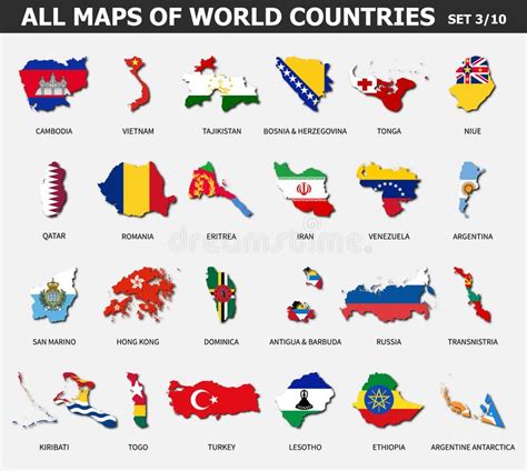 Alla Kartor över Länder Och Flaggor I Världen Uppsättning 5 Av 10