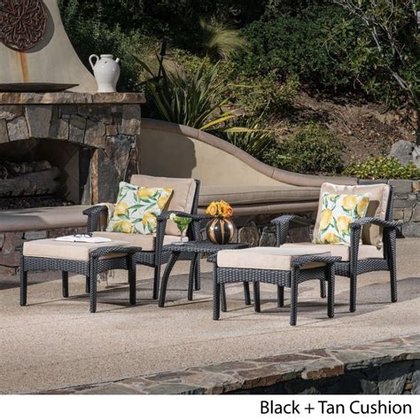 Outdoor Wicker Patio Furniture Set With Coushions And Table 5pc Black