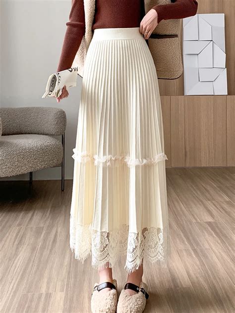TIGENA Warm Knitted Maxi Skirt For Women 2023 Fall Winter Elegant Lace