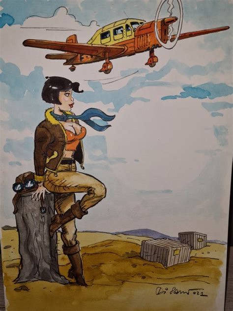 di sano bruno dessin original couleur l aviatrice catawiki