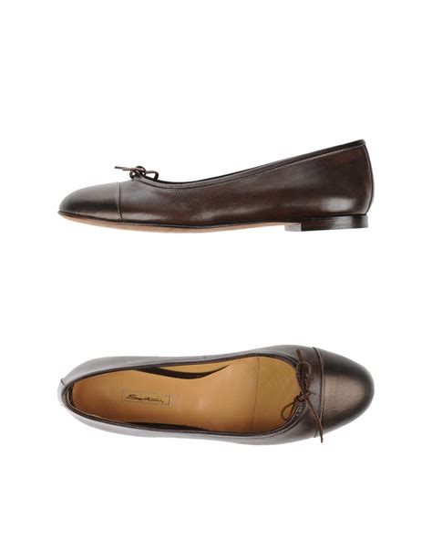 Santoni Leather Ballet Flats In Dark Brown Brown Lyst