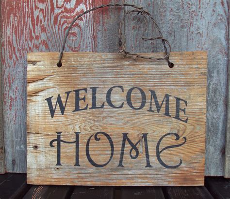 Spring favorites for your home. Barn Wood Welcome Home Sign hand painted. Rustic wall decor.