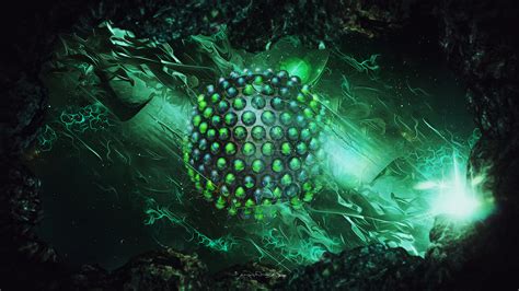 Lacza Digital Art Abstract Sphere Green Geometry Glowing Streaks