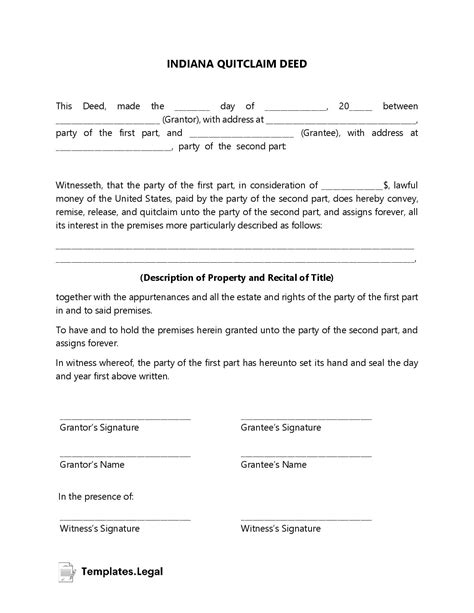 Indiana Deed Forms And Templates Free Word Pdf Odt