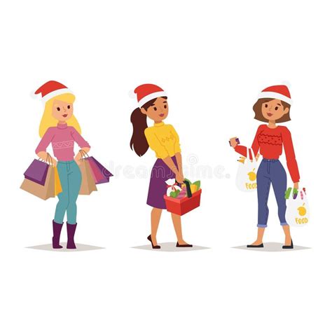 Christmas Shopping Girl Vector Stock Vector Illustration Of Present