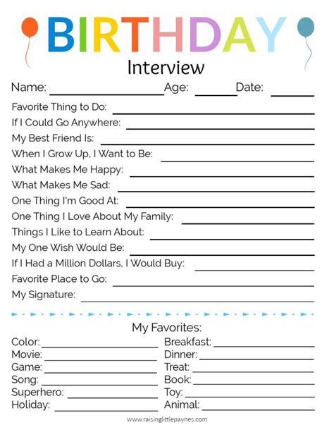 Free Printable Birthday Interview Printable