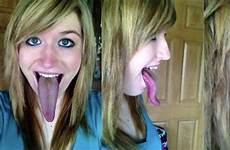 tongue longest long lewis adrianne girl her teen big daughter touch mouth