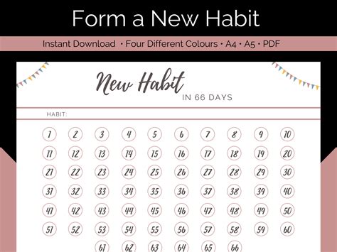 Form A New Habit Printable Habit Tracker Printable 66 Day Etsy Canada