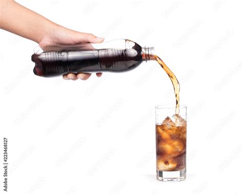 Pouring Coca Cola Splash Into Glass Isolated On White Background Stock