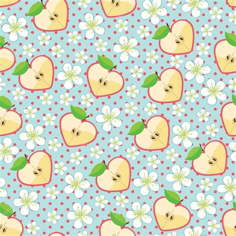 Heart Of Apples Apple Flowerspolka Dotseamless Pattern Stock Vector