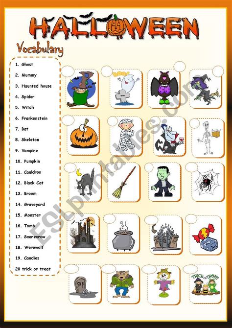 Halloween Vocabulary Worksheet Printable Word Searches