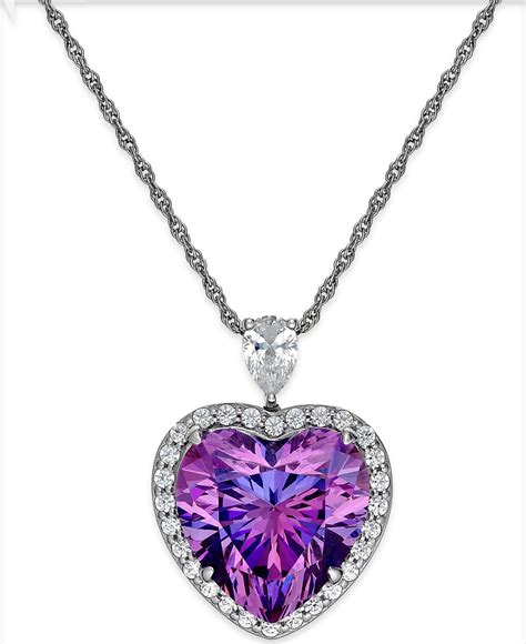 Arabella Purple And Clear Swarovski Zirconia Heart Necklace In Sterling