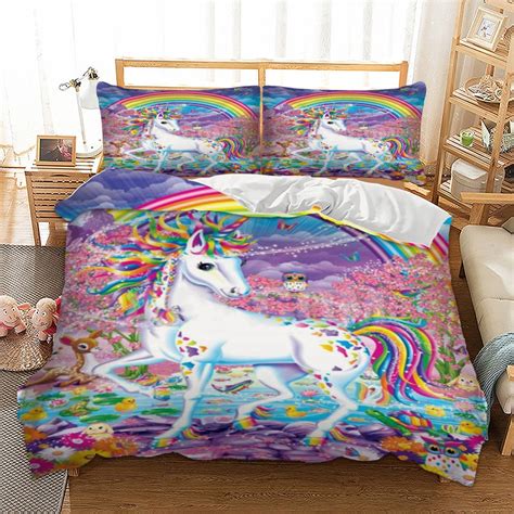 Let's have a good night sleep with unicorn! Unicorn Bedding Set Rainbow Duvet Cover Pillow Cases Twin ...