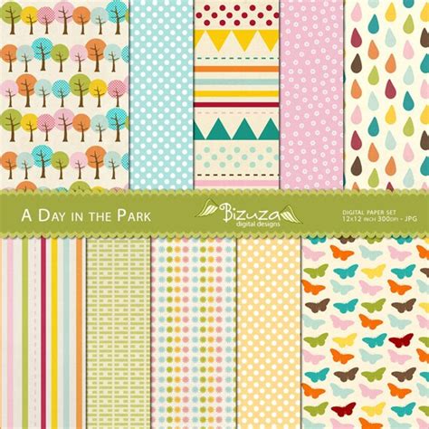 Items Similar To Digital Scrapbook Paper Pack A Day In The Park On Etsy