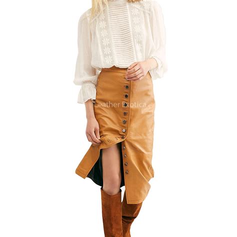 Button Front Women Leather Skirt Leatherexotica