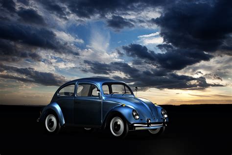 Time Lapse Photography Of Blue Volkswagen Beetle Under The Sky Hd