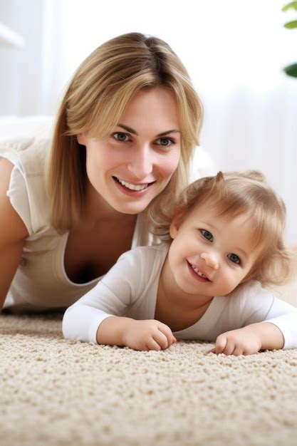 premium ai image portrait of a mother and her little daughter lying on the floor together