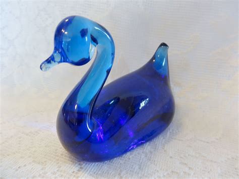 Vintage Glass Swan Figurine Cobalt Blue Glass Swan
