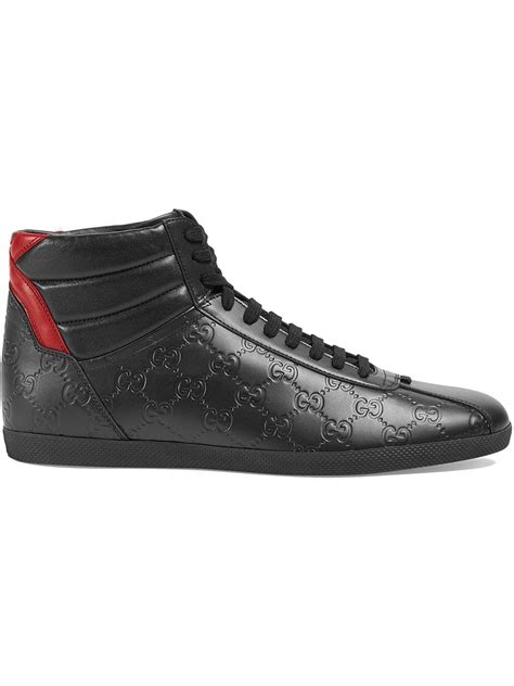 Gucci Mens Bambi Gg Embossed Leather High Top Sneakers In Black