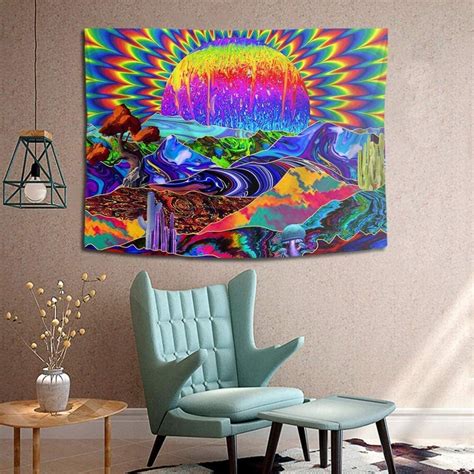 Trippy Tapestry Wall Hanging Psychedelic Colorful Sun Tapestry Etsy