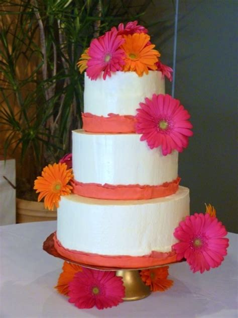 Gerber Daisy Buttercream And Fondant Ruffle Wedding Cake