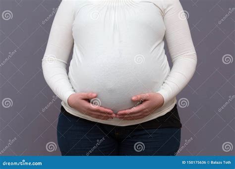 Expectant Mom Holding Growing Baby Bump Stock Photo Image Of