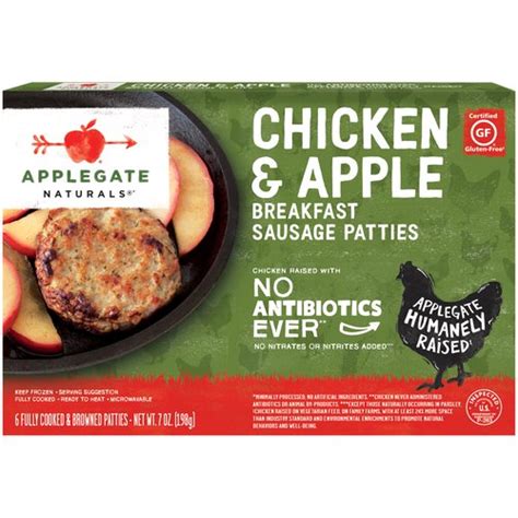 Applegate Naturals Chicken Apple Breakfast Sausage Patties 6 Count 7 Oz