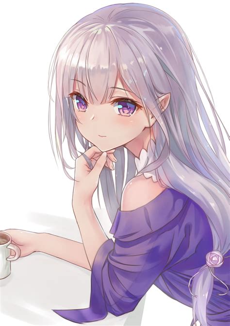 Girl With Gray Hair Wearing Purple Tops Anime Character