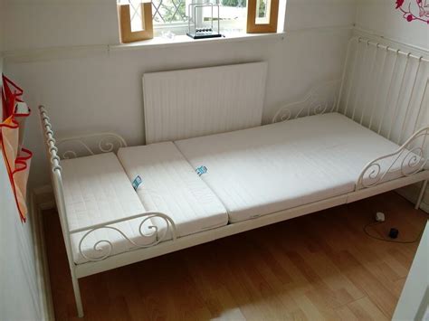 Whitewashing wood posts is a cool idea to make the bed fit your interior. IKEA Minnen extending single bed with mattress for kids or adults. | in Beckenham, London | Gumtree