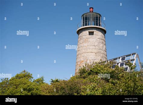 The Lighthouse At Monhegan Island Me With Solar Panels Stock Photo Alamy