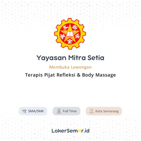 Lowongan Kerja Terapis Pijat Refleksi And Body Massage Di Yayasan Mitra