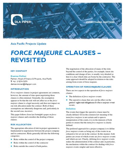 It's also important to determine how long nonperformance will be excused. Force Majeure Clauses Revisited | Civil Law (Legal System ...