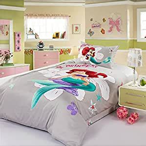 1 twin comforter (64 x 86) 1 twin flat sheet 1 twin fitted sheet 1 standard size reversible pillowcase 100% microfiber this is an adorable little mermaid 4 piece bedding set, featuring ariel, sebastian and flounder in vivid colors. Amazon.com: the little mermaid bedding set comforter set ...