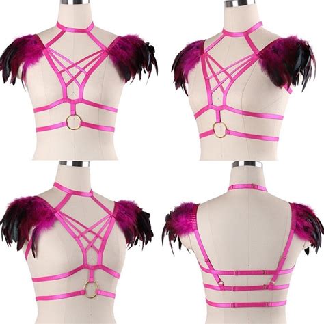 Buy Gothic Sexy Lingerie Feather Body Harness Epaulettes Red Burlesque