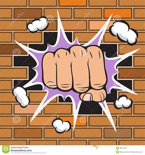 Clenched Fist Hit The Wall Emblem Stock Vector Illustration Of