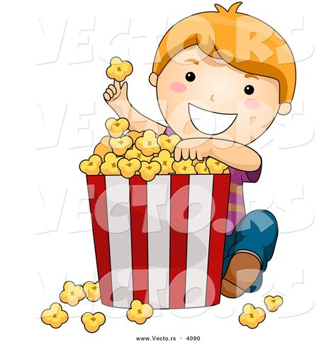 Vector Of Happy Cartoon Boy Eating Popcorn From Big Bucket By Bnp