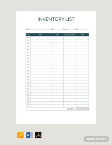19 Inventory List Templates In Pdf Word Pages Xls Numbers