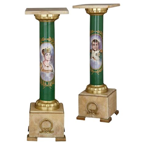 Pair Of Neoclassical Style Gilt Bronze And Porcelain Pedestals For Sale
