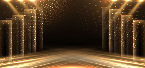 Elegant Golden Stage Diagonal Glowing With Lighting Effect Sparkle On