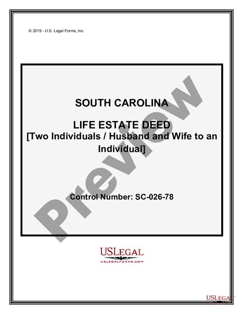 South Carolina Life Estate Deed From Two Individuals Husband And Wife