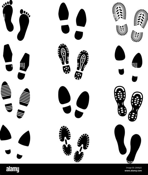 Footprints And Shoes Footmark Vector Silhouette Icons Set Shoe Print